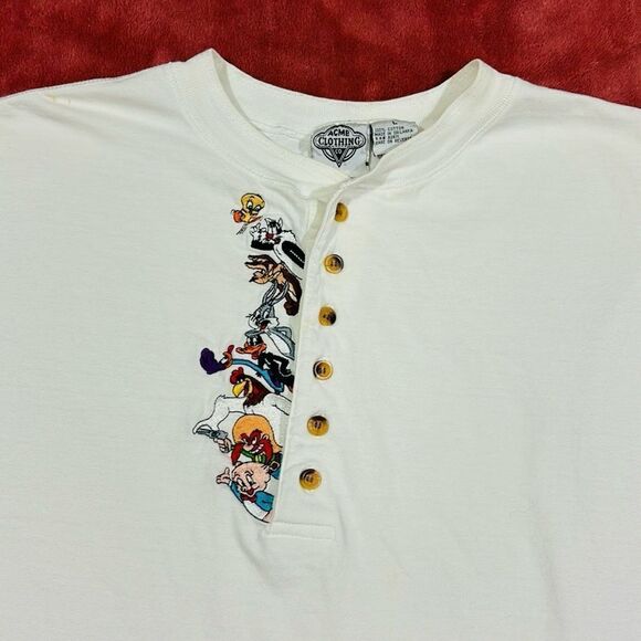 Vintage Looney Tunes Embroidered Quarter Button Long Sleeve Shirt - Picture 4 of 7
